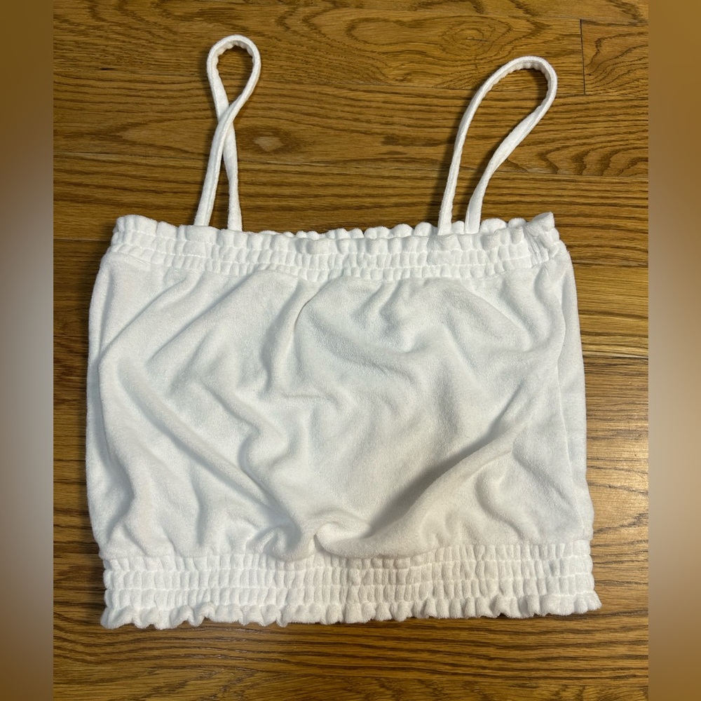 J Crew Smocked‎ Towel Terry Tank Top White
